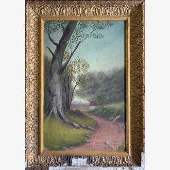 HST painting "Countryside landscape" for 19th/20th century restoration + frame
