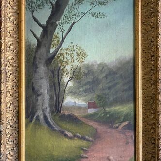 Tableau HST "Paysage de campagne" pour restauration XIX°/XX° + cadre