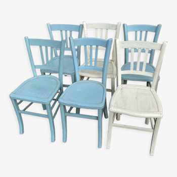 Set de 6 chaises bistrot bleue/banc