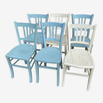 Set of 6 blue bistro chairs/bench