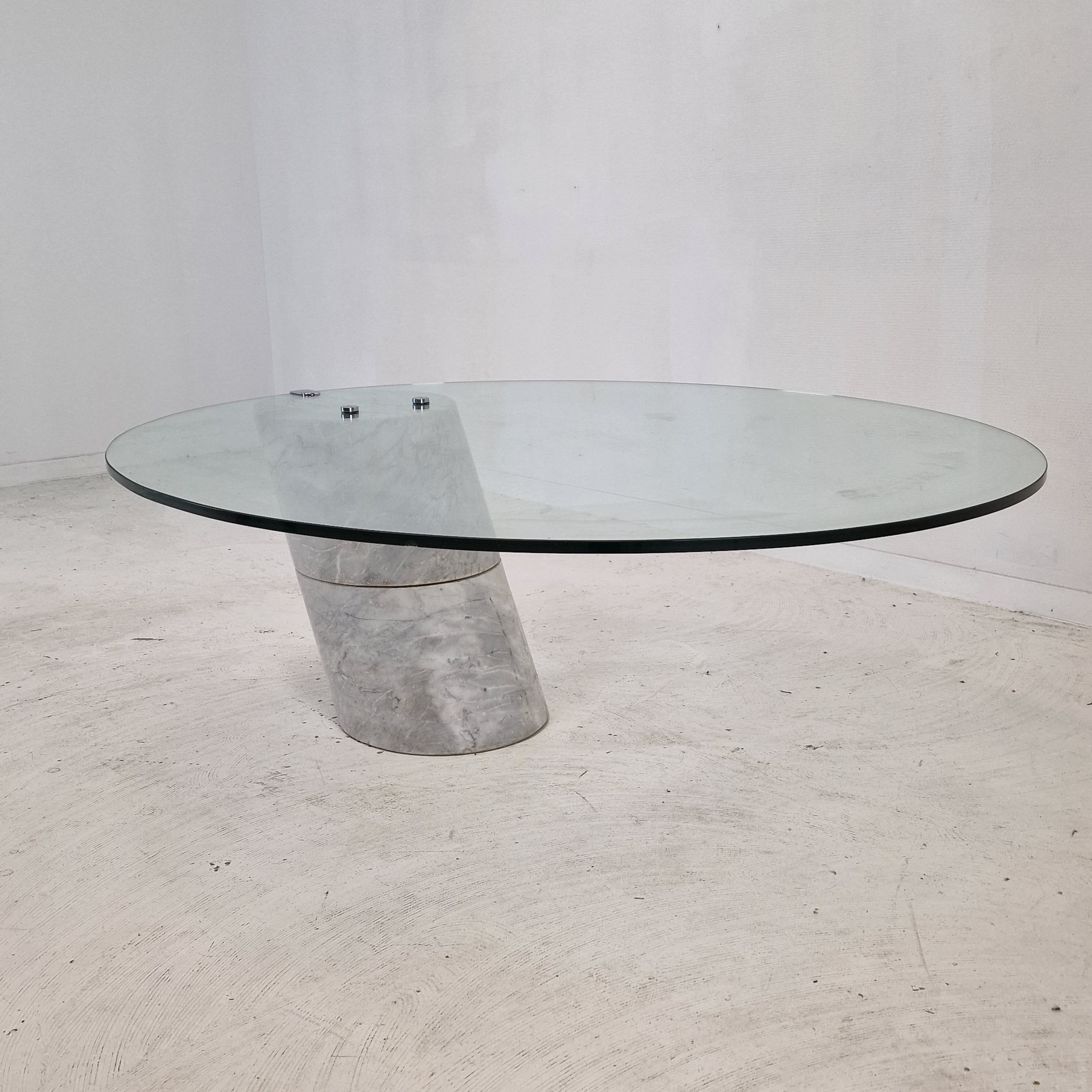 K1000 Glass & Carrara Marble Coffee Table Team Form AG, Ronald Schmitt, 1975