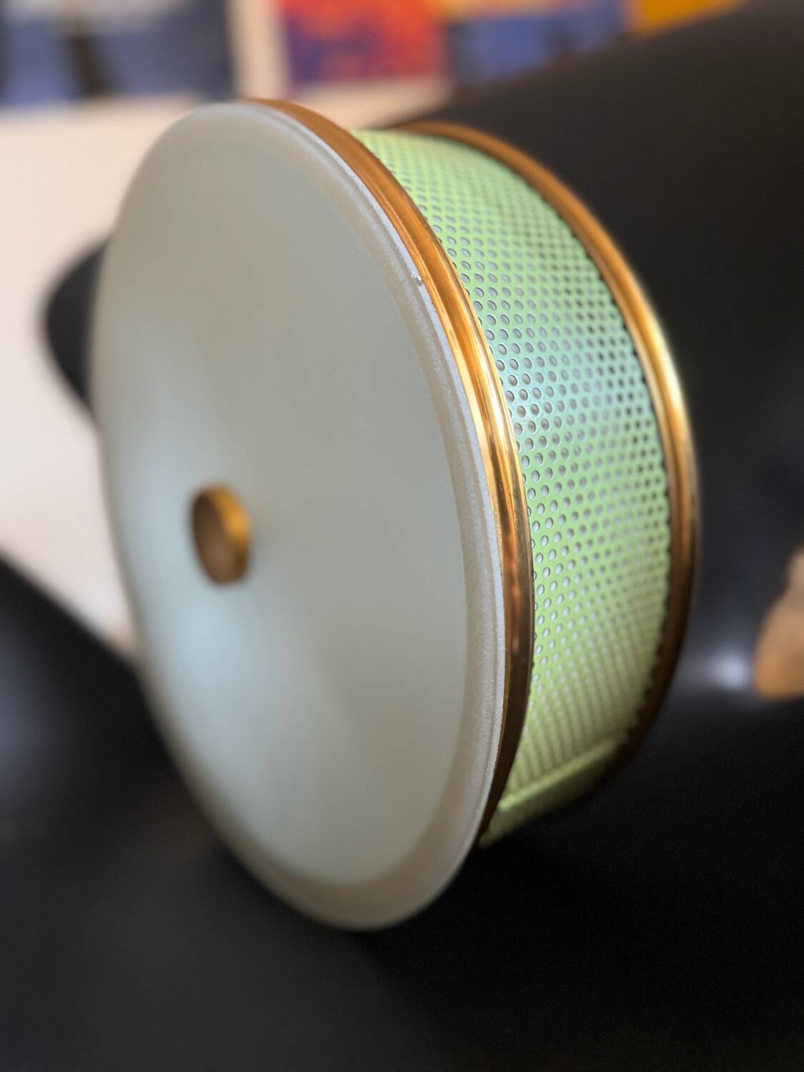 Lunel ceiling light / Porthole / Brass, perforated metal and glass
