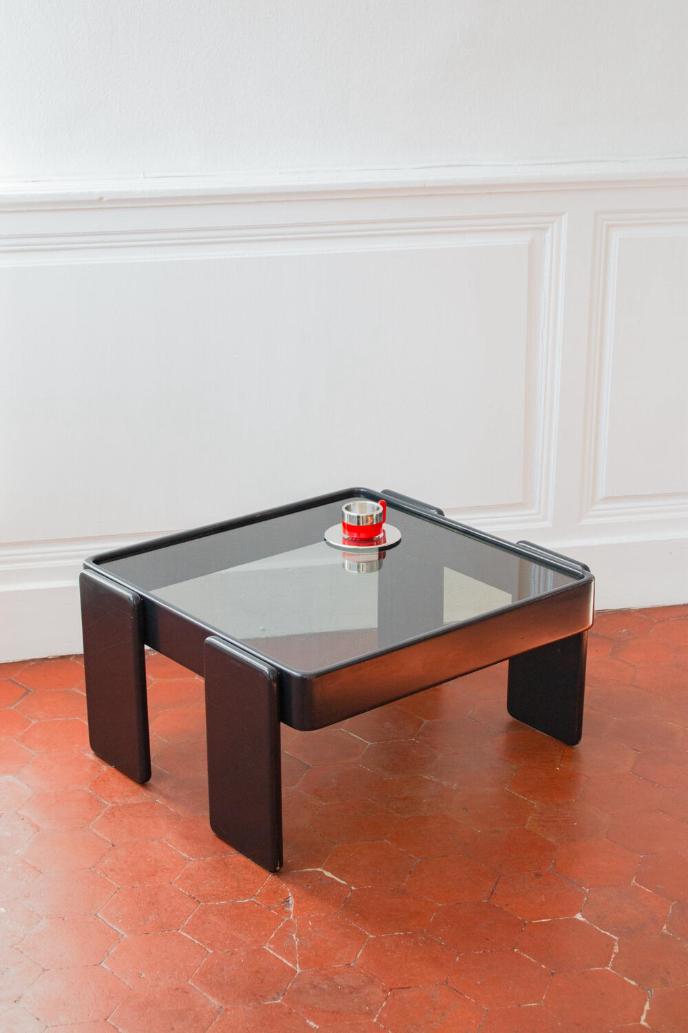Vintage coffee table by Gianfranco Frattini for Cassina, grey lacquered beech.