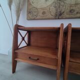 Pair of bedside tables in oak workshop Saint Sabin year 1950