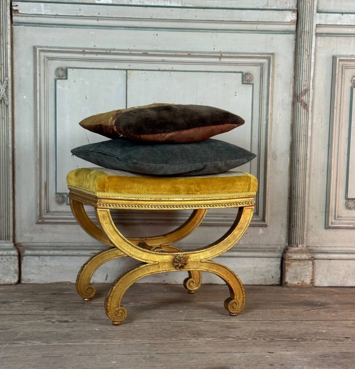 Louis XVI Style Carved and Gilded Wooden Stool Circa 1880