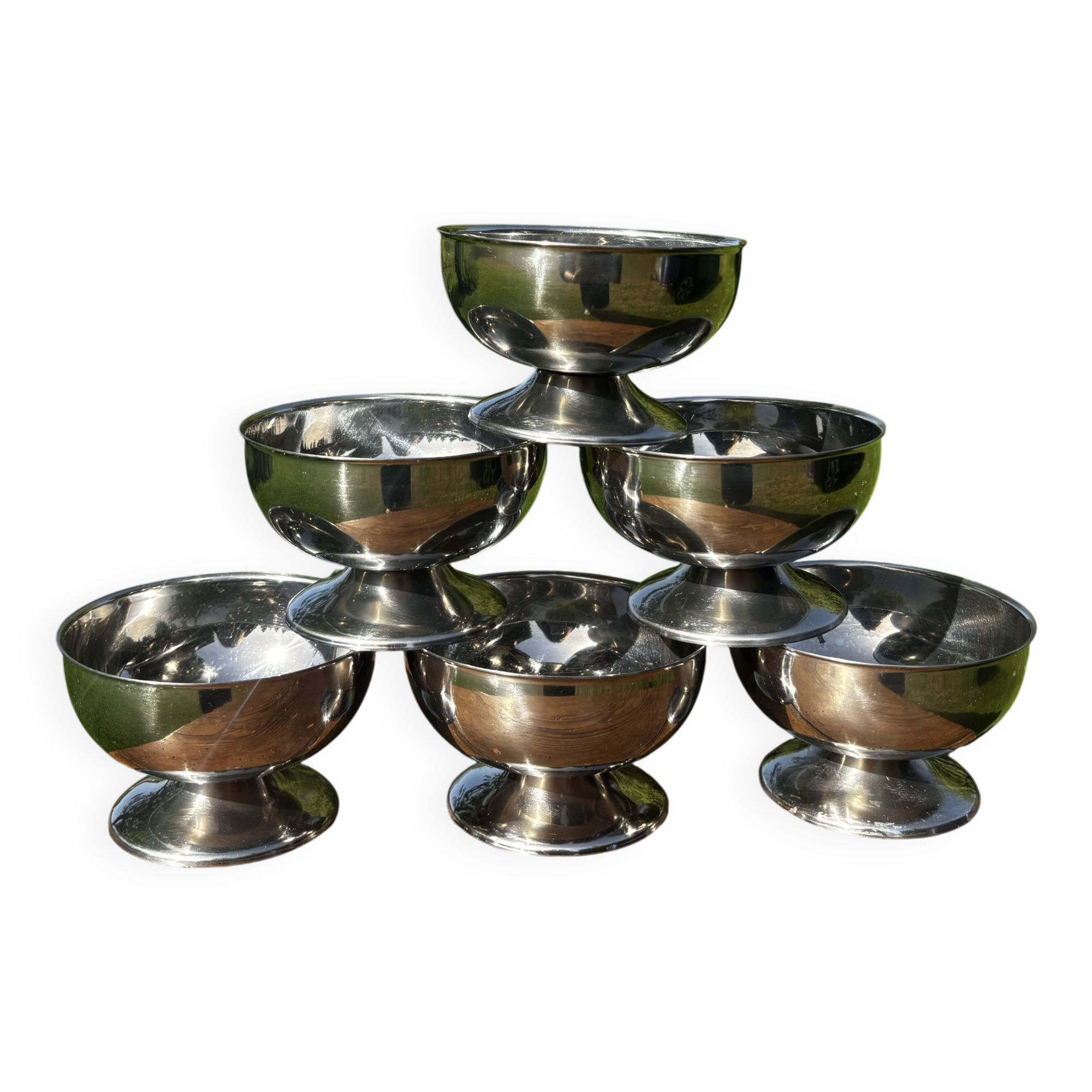 Vintage set of 6 stainless steel ice cream bowls