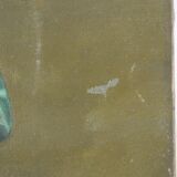 My. allard school of the late nineteenth century, young girl with blue hat, oil on canvas. signed