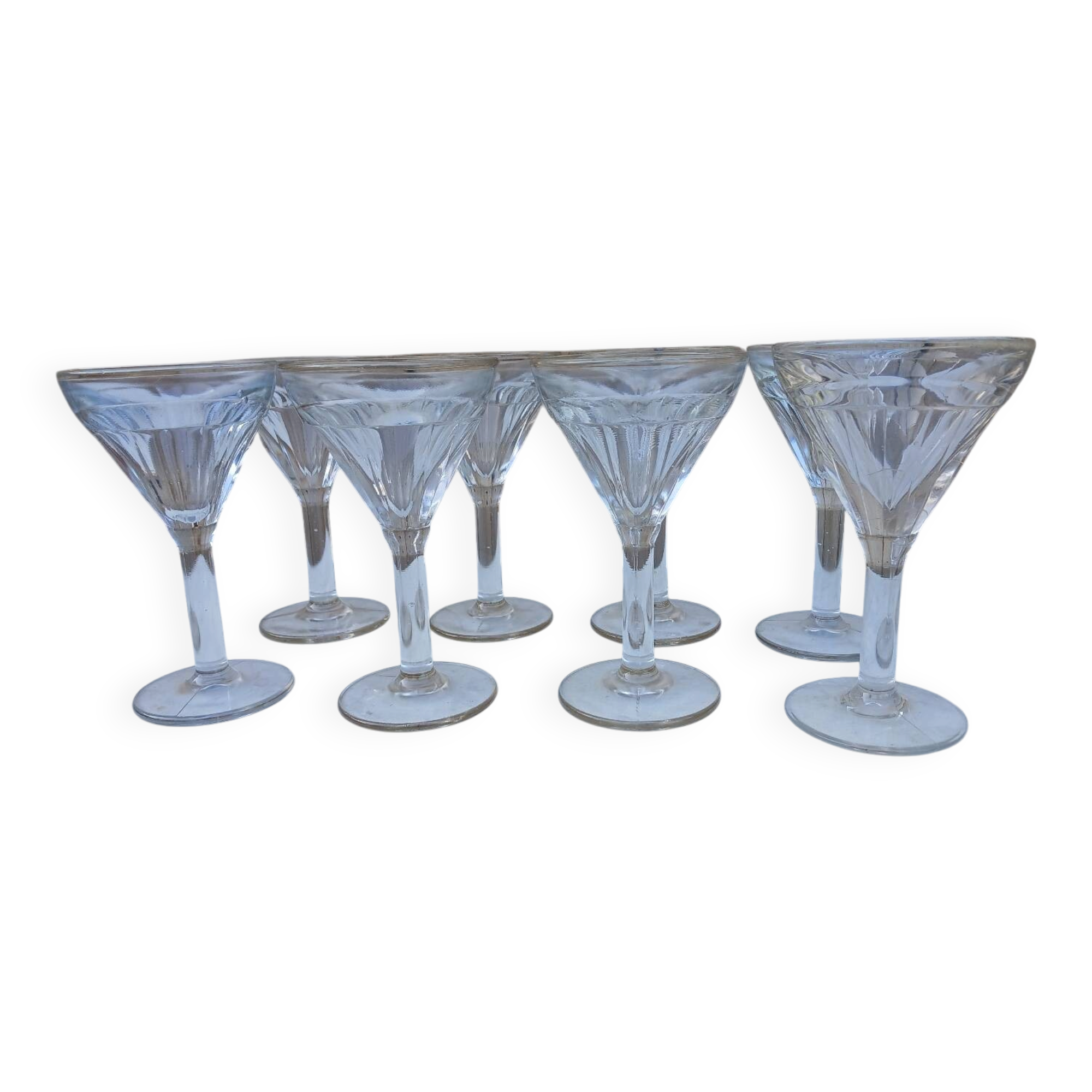 Set of 8 very thick antique stemmed glasses.