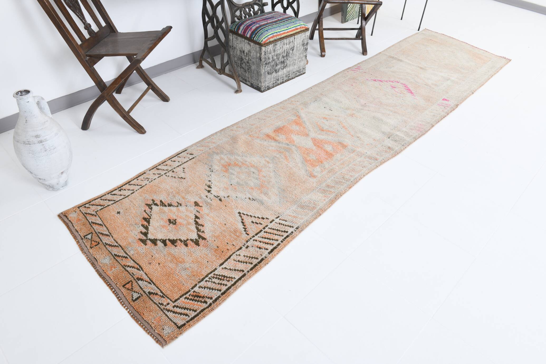 3x12 Pale Orange Beige Turkish Vintage Runner Rug, 86x352Cm SK 18322