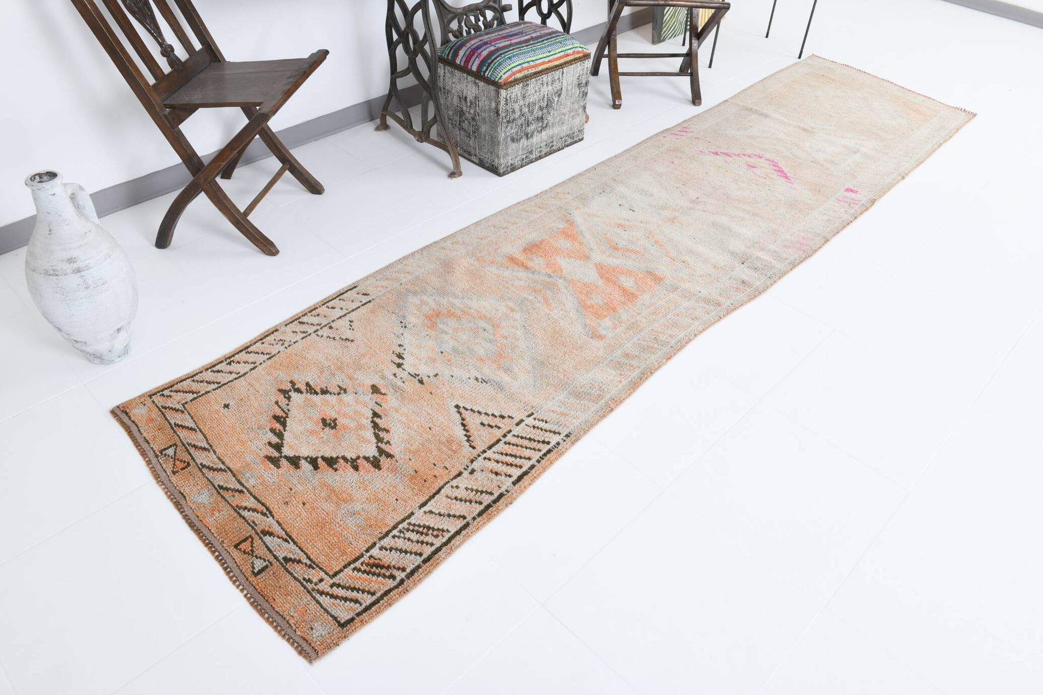 3x12 Pale Orange Beige Turkish Vintage Runner Rug, 86x352Cm SK 18322