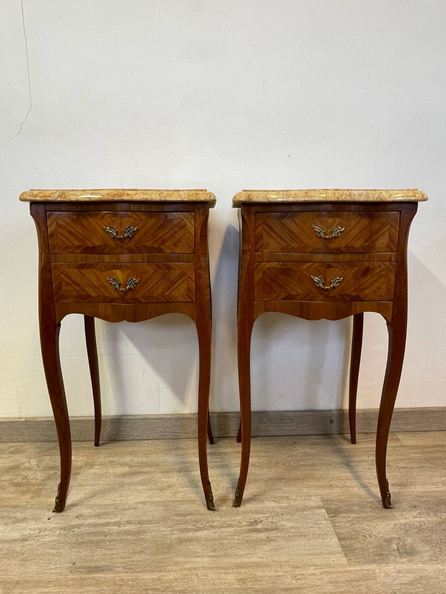 Pair of Louis XV style bedside tables in rosewood marquetry