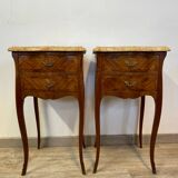 Pair of Louis XV style bedside tables in rosewood marquetry
