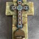 Wall cross with a holy water font in enamel and onyx, 19th century.