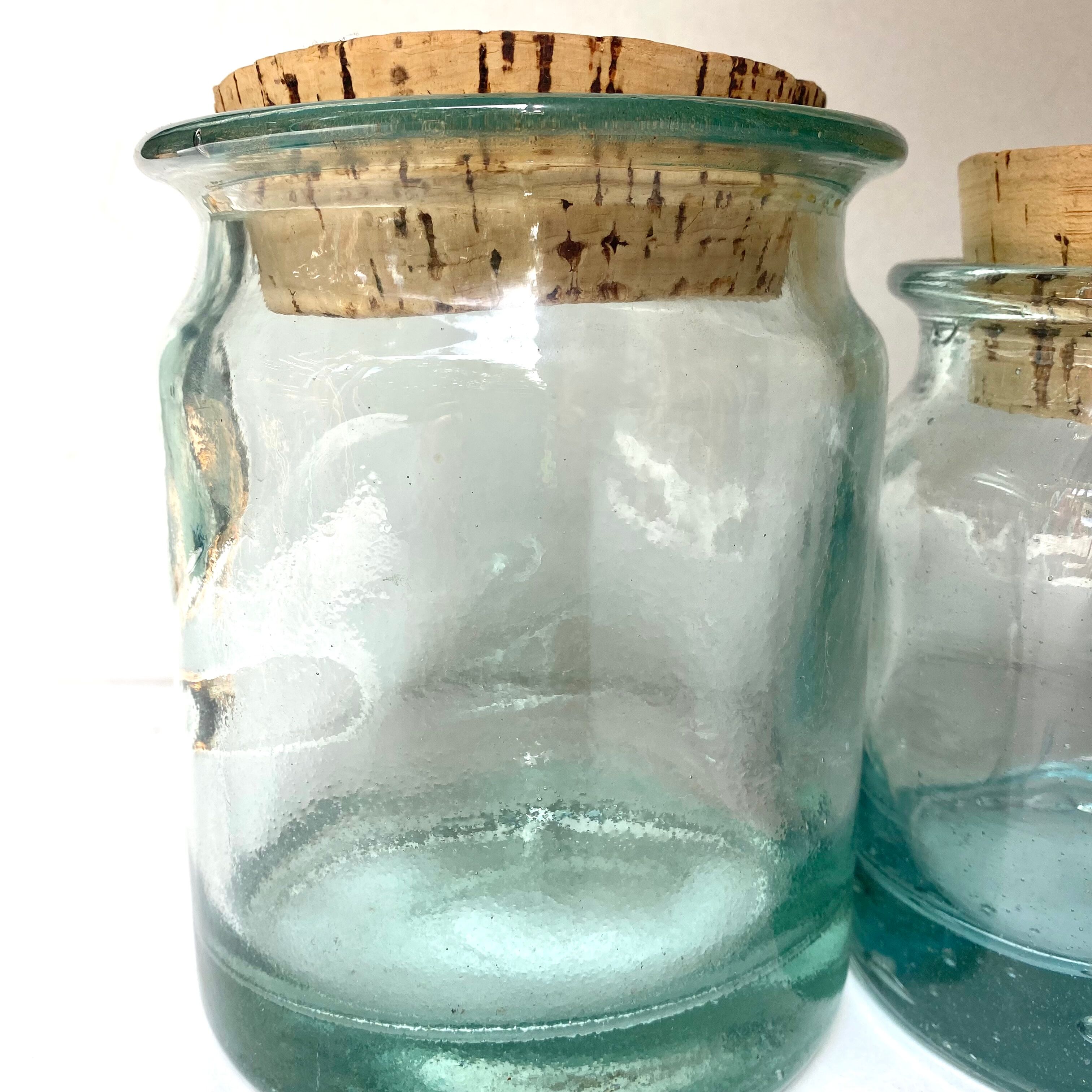 Glass jars with cork stopper