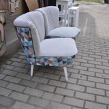 Set of 2 vintage multicoloured cocktail chairs in fabric and wood from the 1950s.