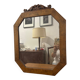 Miroir octogonal ancien - Bois de ronce & fronton sculpté à volutes