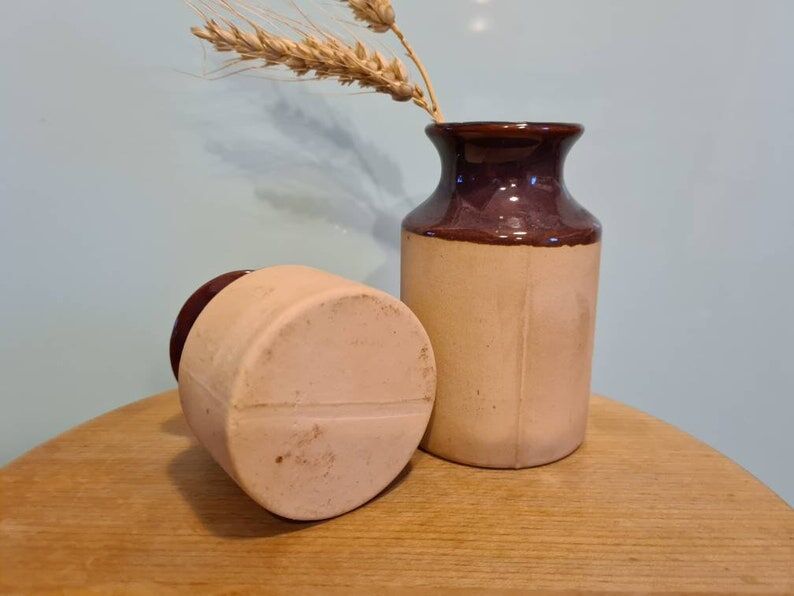 Duo vases anciens grès vernissé vintage mid century