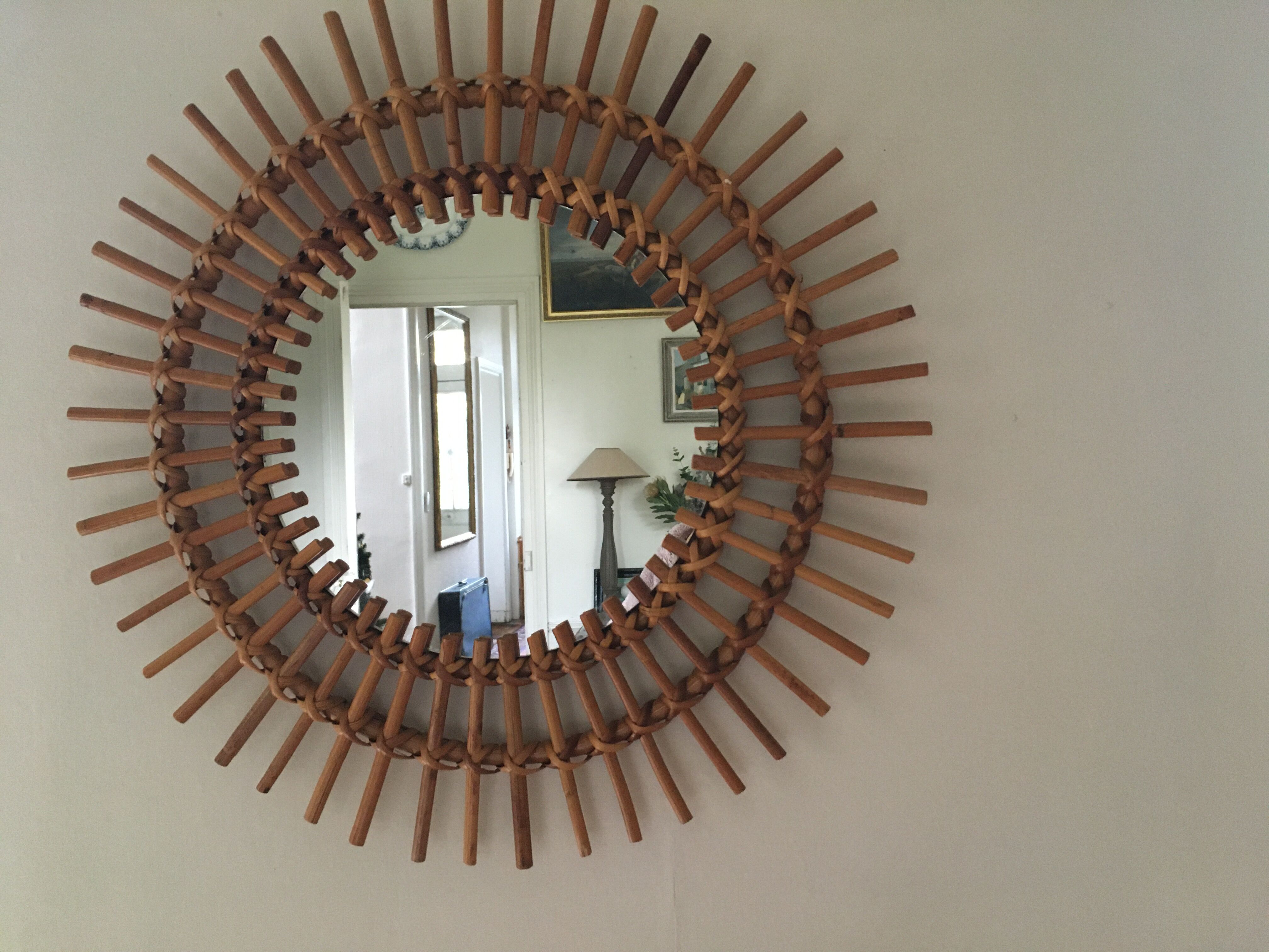 Vintage rattan sun mirror 70/80 47cm