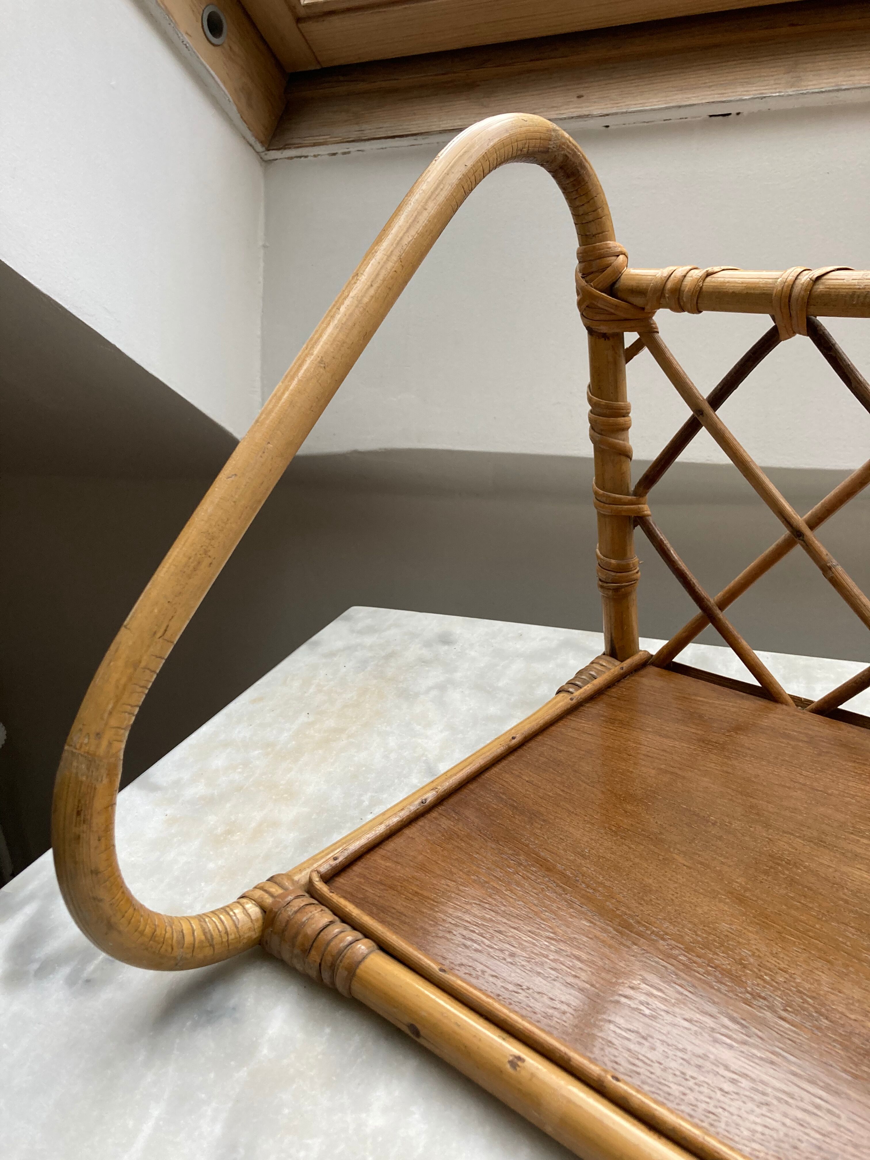 Wall shelf or to be installed in vintage rattan 1960s restored