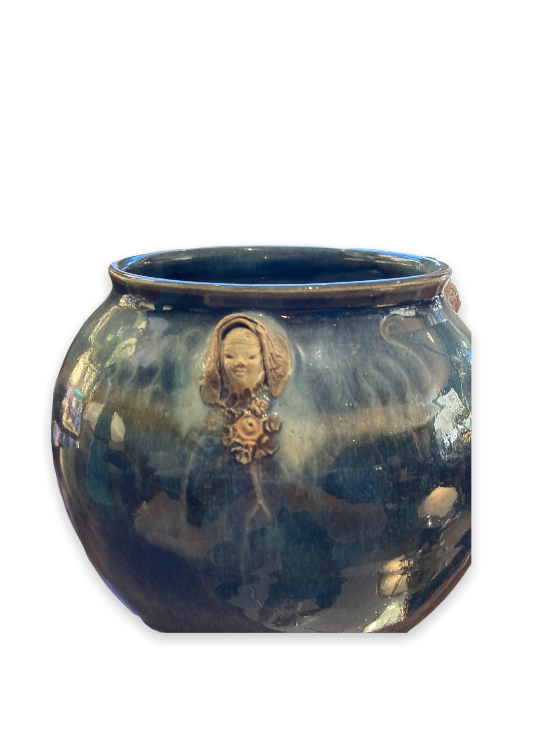 Raku Large Enamelled Ceramic Basin with Anthropomorphic Sockets