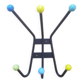 Portemanteau mural, patères vintage en métal noir et boules de couleur