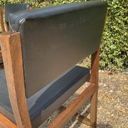 Set of 6 vintage teak chairs with black Skaï.