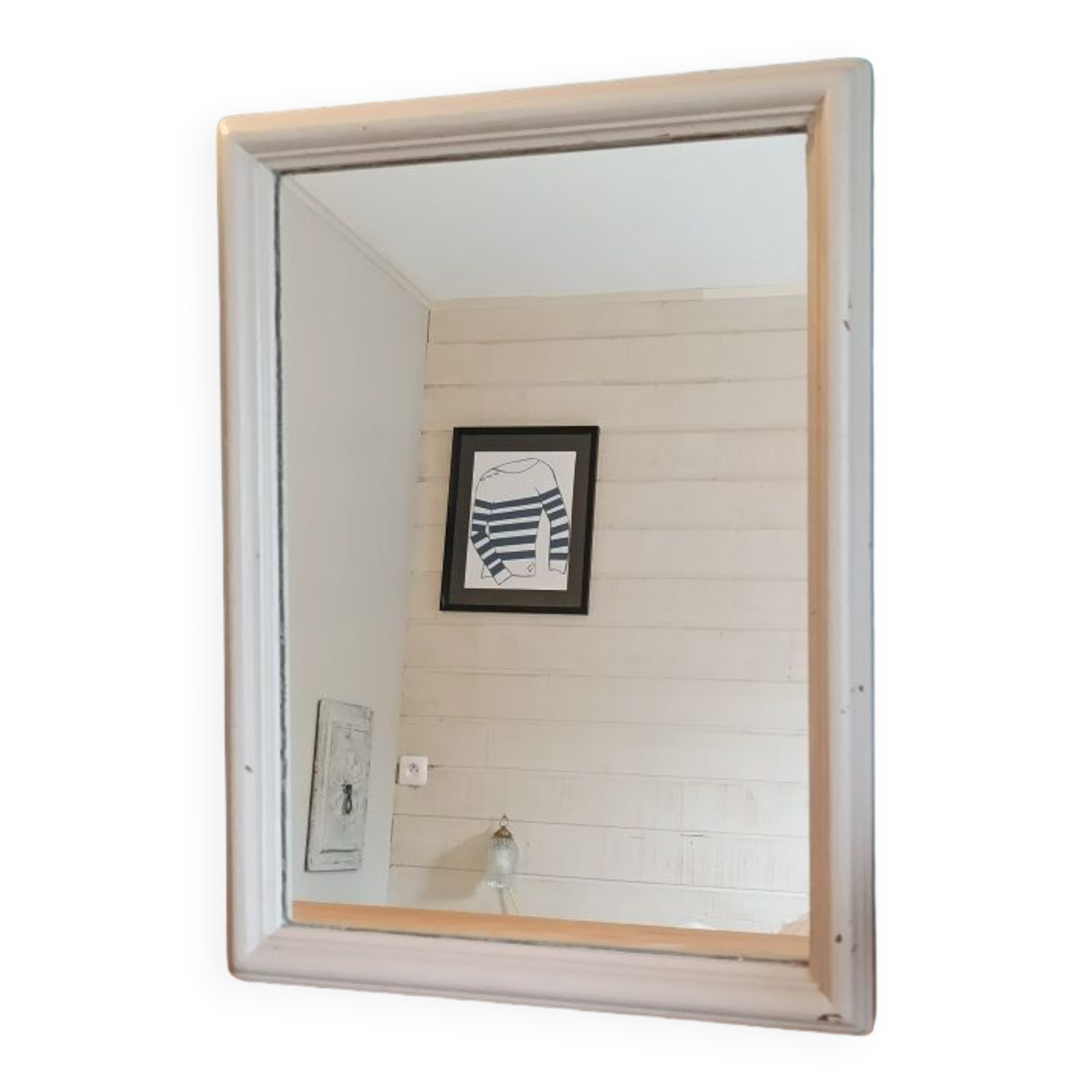 Baroque mirror patinated beige wood frame