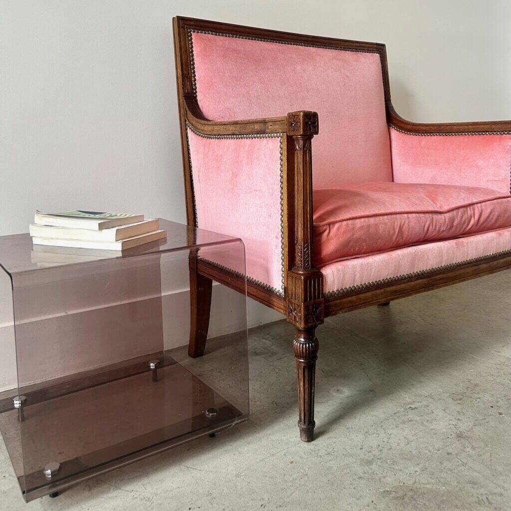 Large pink velvet armchair
