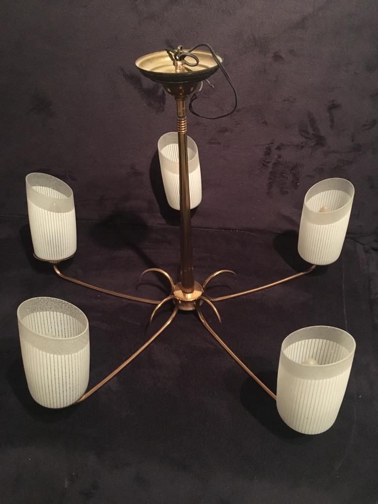 Brass and opaline chandelier