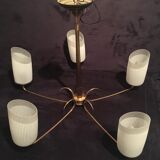 Brass and opaline chandelier