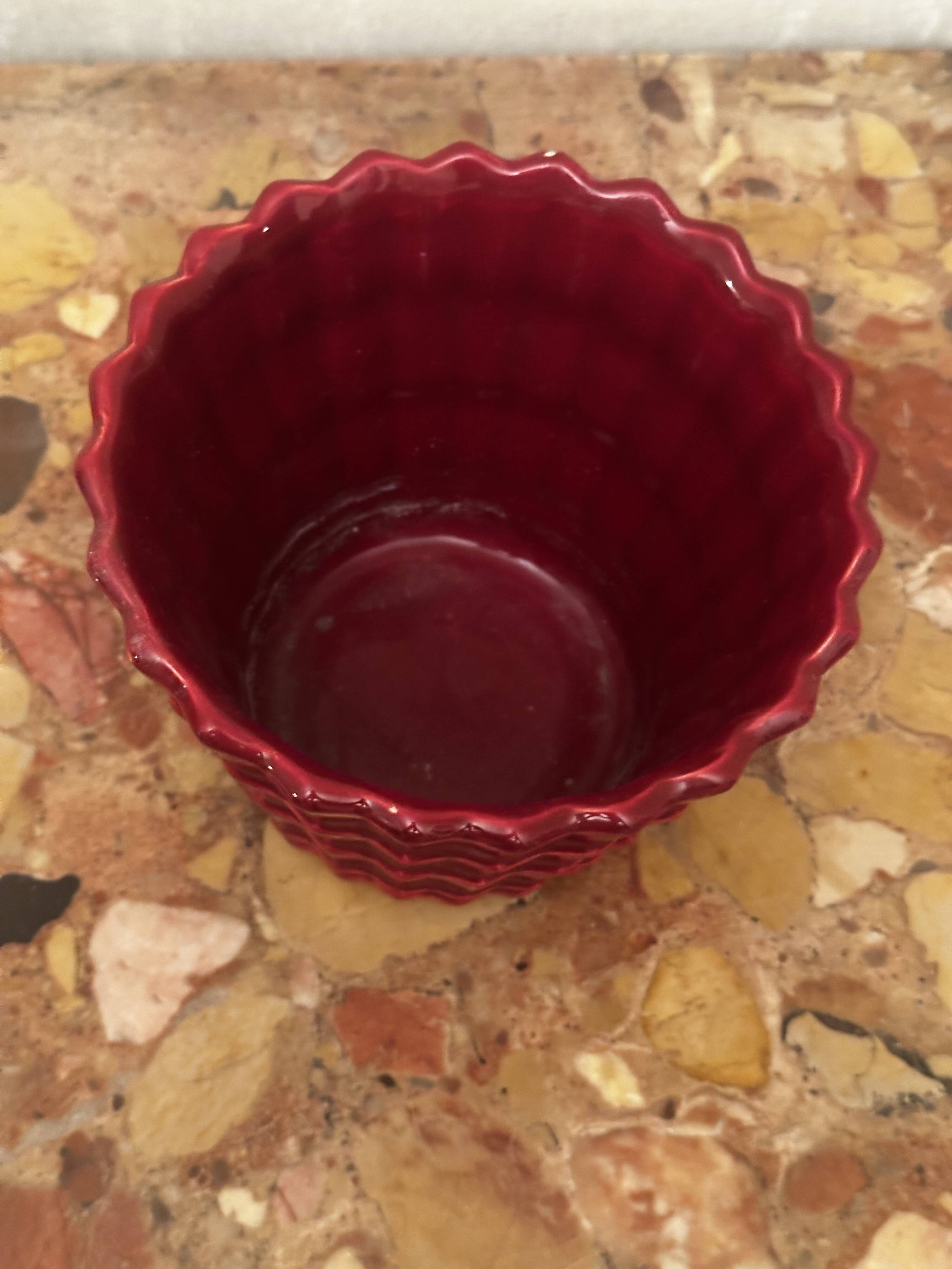 1950s Pleated Ceramic Cache Pot Bordeaux St-Clement H11/D14