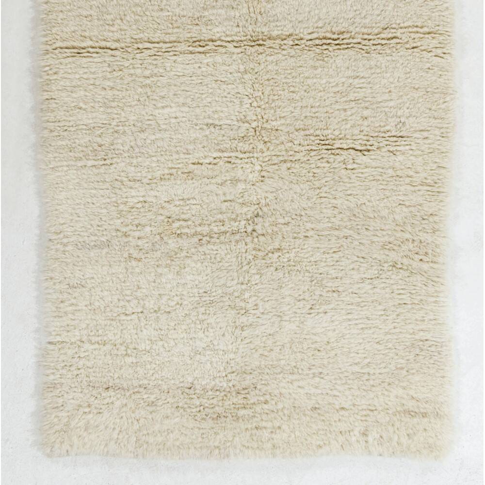 Minimalist Vintage Hand-Knotted Turkish Tulu Runner Rug Made of Natural Ivory Wool, Custom Options Available