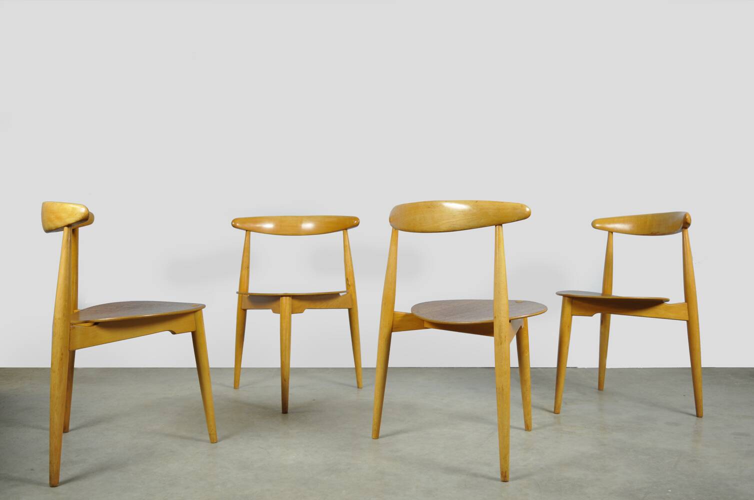🟡 Beech & teak dining chairs, Hans J. Wegner & Fritz Hansen, Denmark 1950s