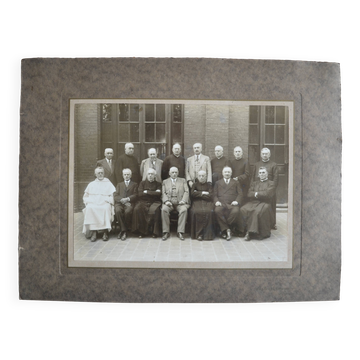Old group photo of ecclesiastical priests, silver print