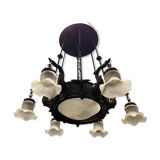 Antique italian liberty chandelier in bronze, 1940s