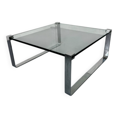 Table basse moderniste Schmitt Draenert en acier chromé et verre, années 1970