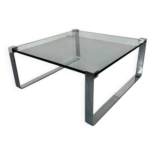 Table basse moderniste Schmitt Draenert en acier chromé et verre, années 1970