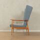 1950s wingback armchair in two-tone look, cherry wood, newly upholstered