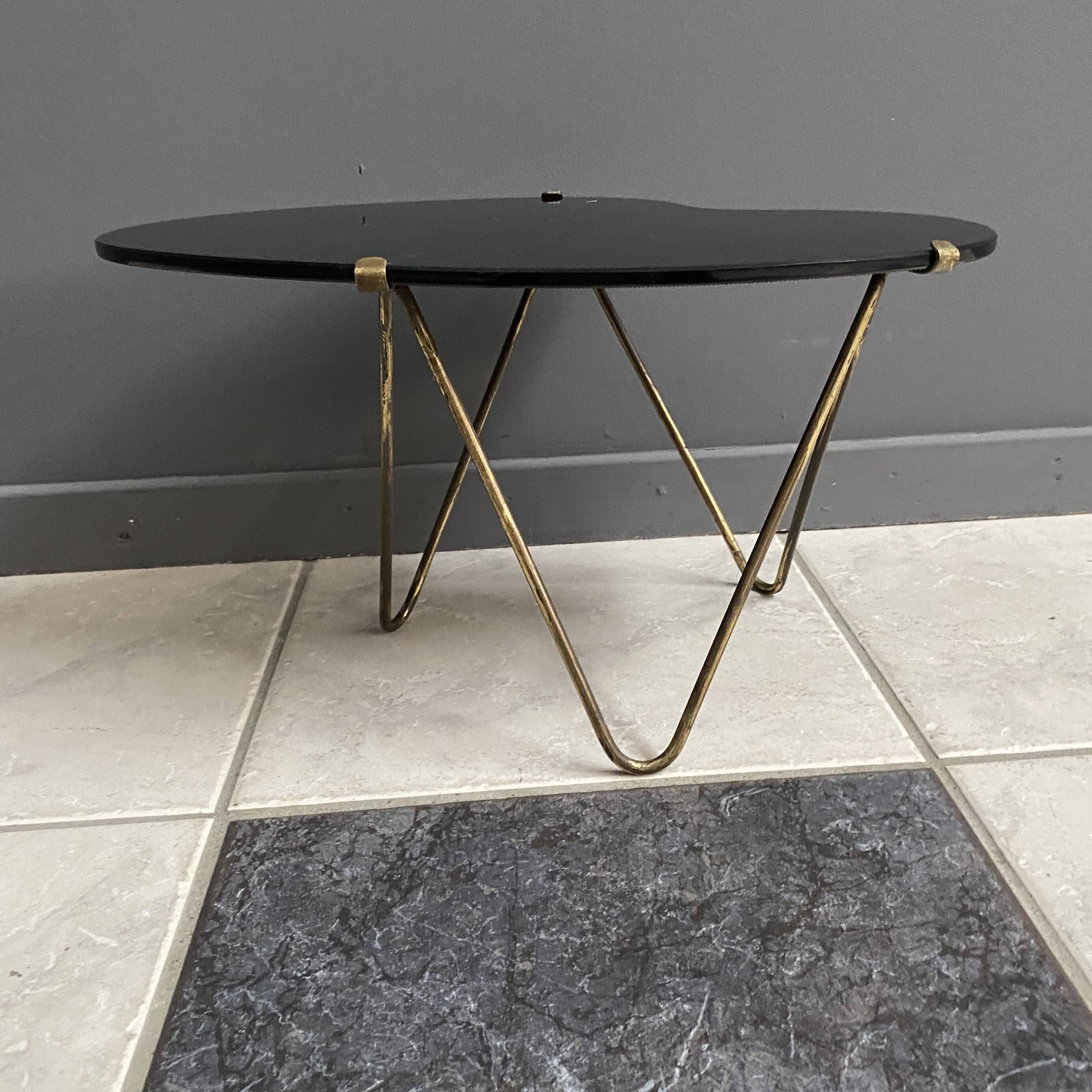 Black Glass kidney shape small side table 1960s