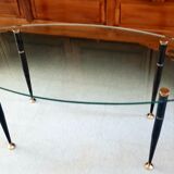 1950 oval coffee table in steel and brass glass