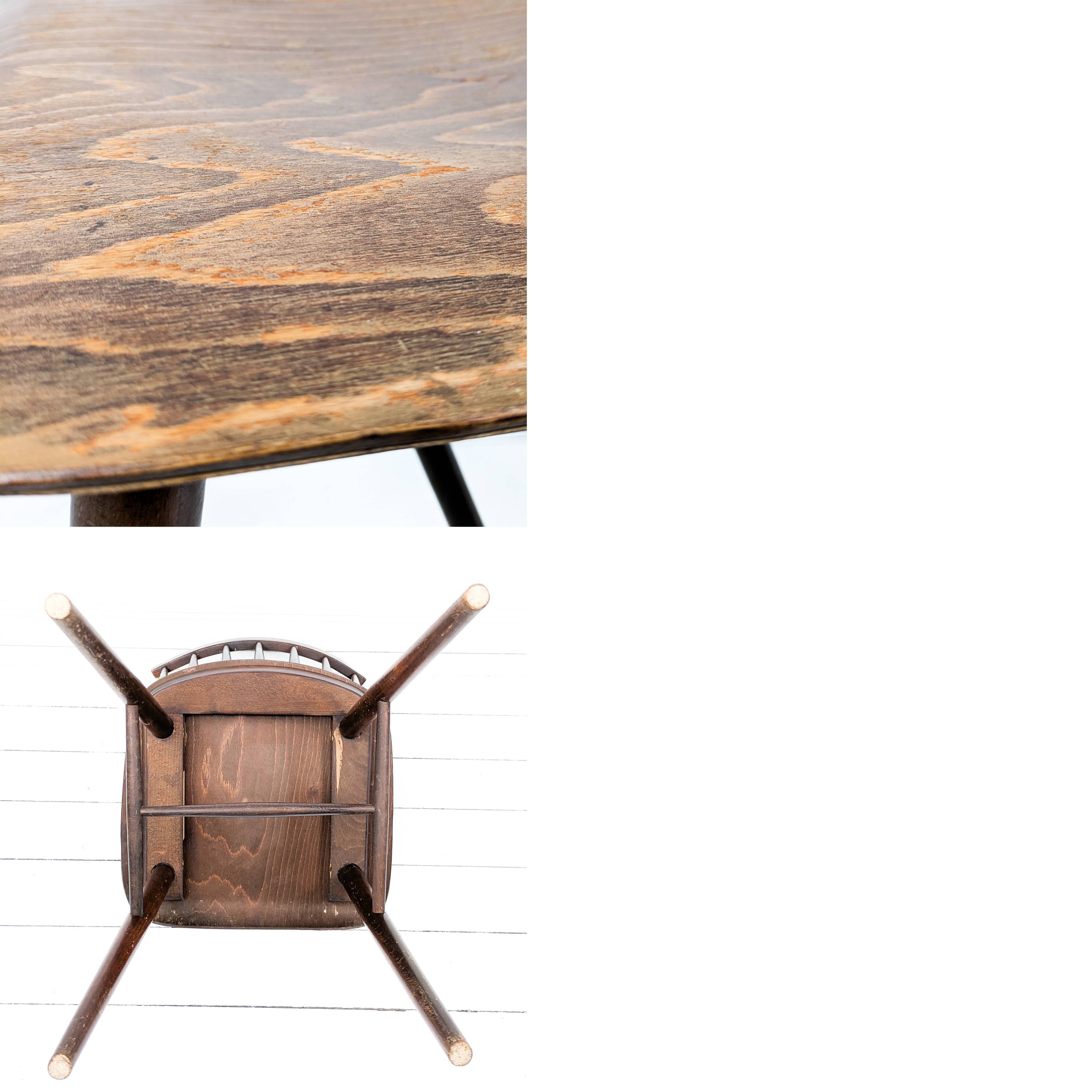 Chaise vintage en bois avec dossier à barreaux, style classique rustique 60