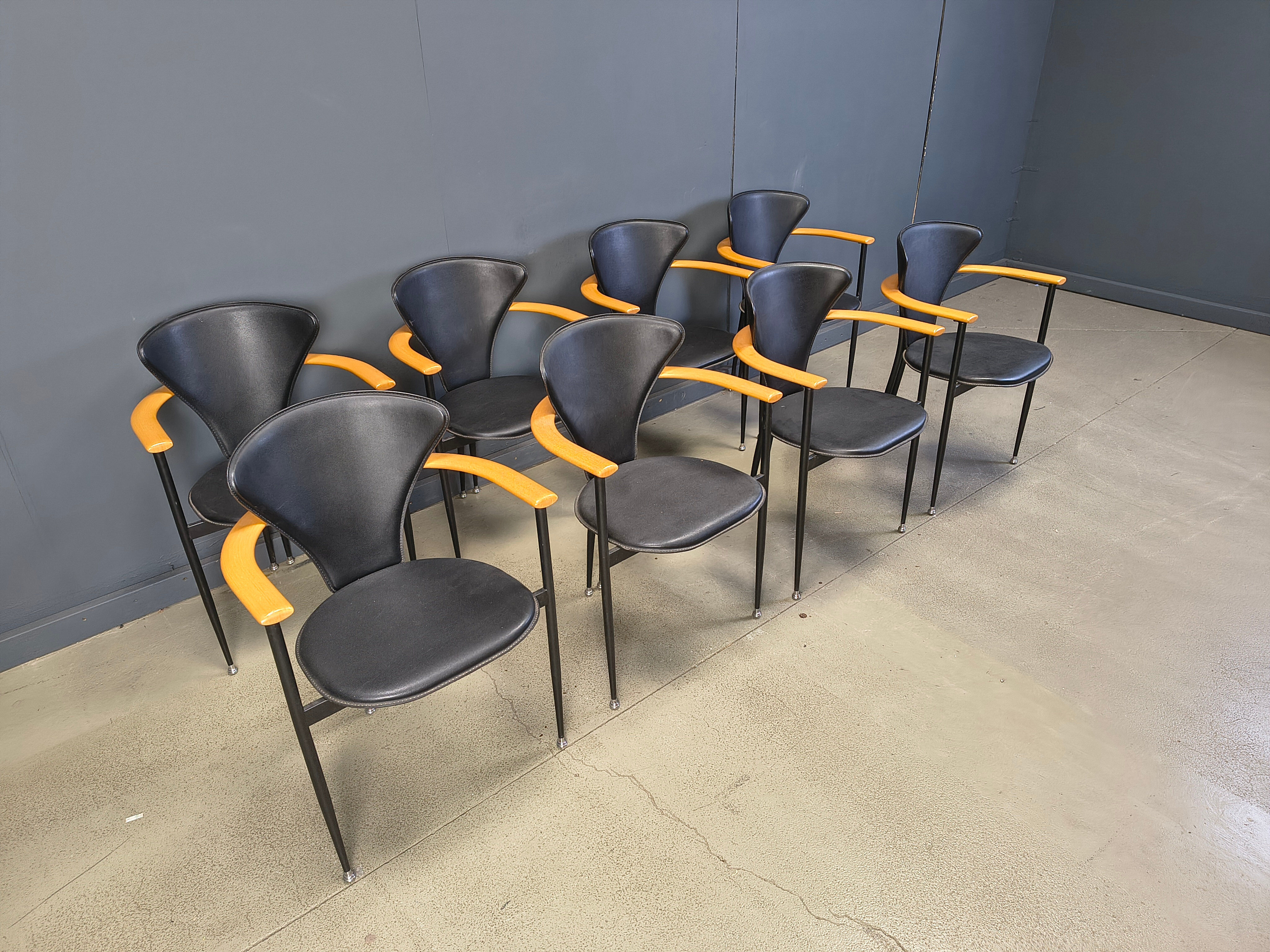 Vintage leather armchairs by Arrben Italy, 1980s - set of 8