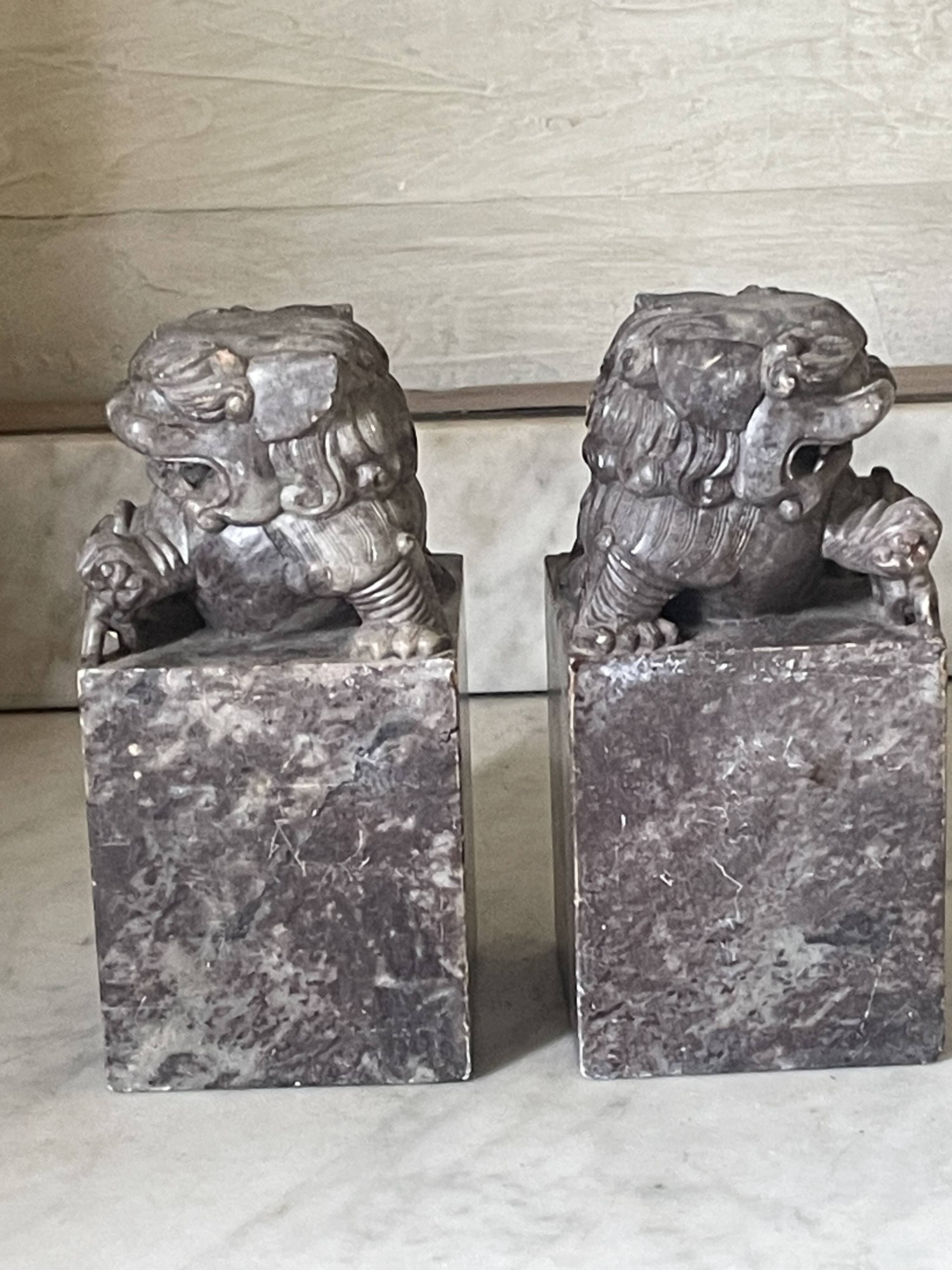 Pair of Foo Dog bookends in sculpted steatite.