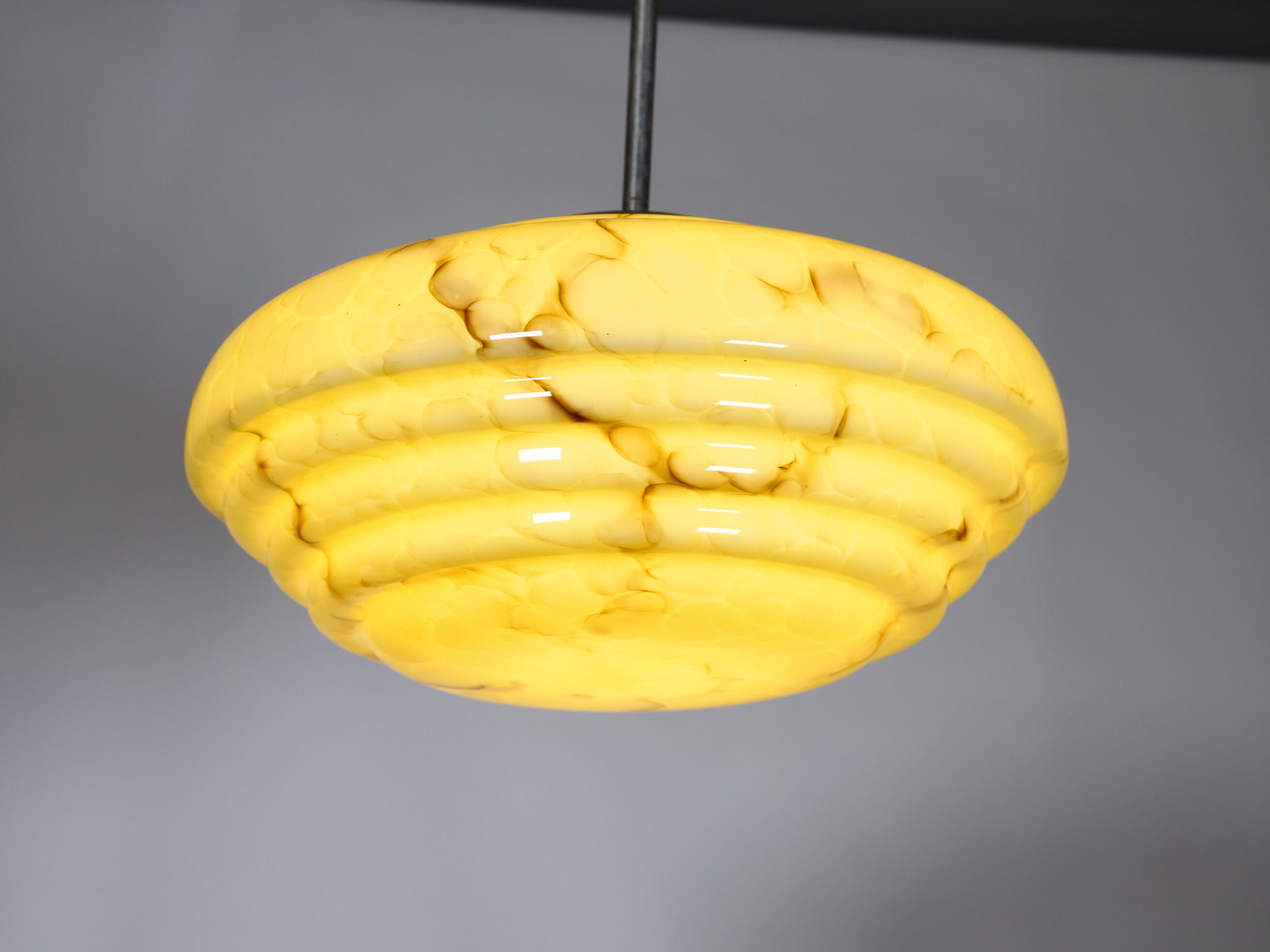 Art Deco Opaline Glass Ceiling Lamp, 1920s–1930s