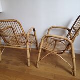 Pair of bamboo and rattan armchairs