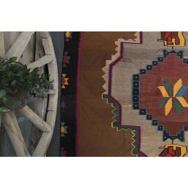 1970s vintage Turkish Oushak handmade wool cotton brown area rug 180x345