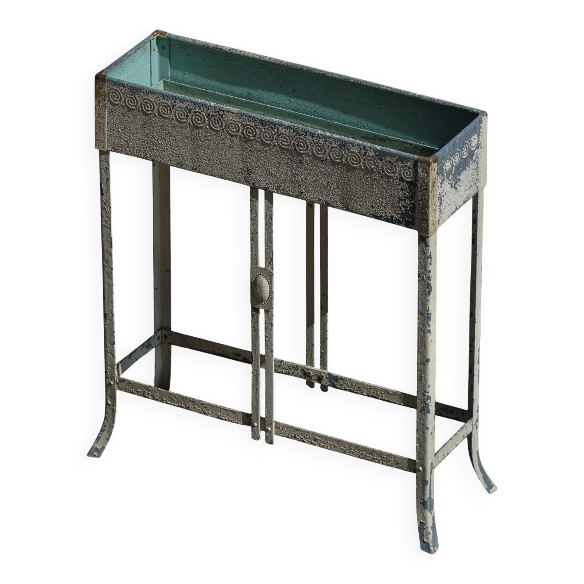 Painted metal planter on a stand, Art of Vintage, 1920s