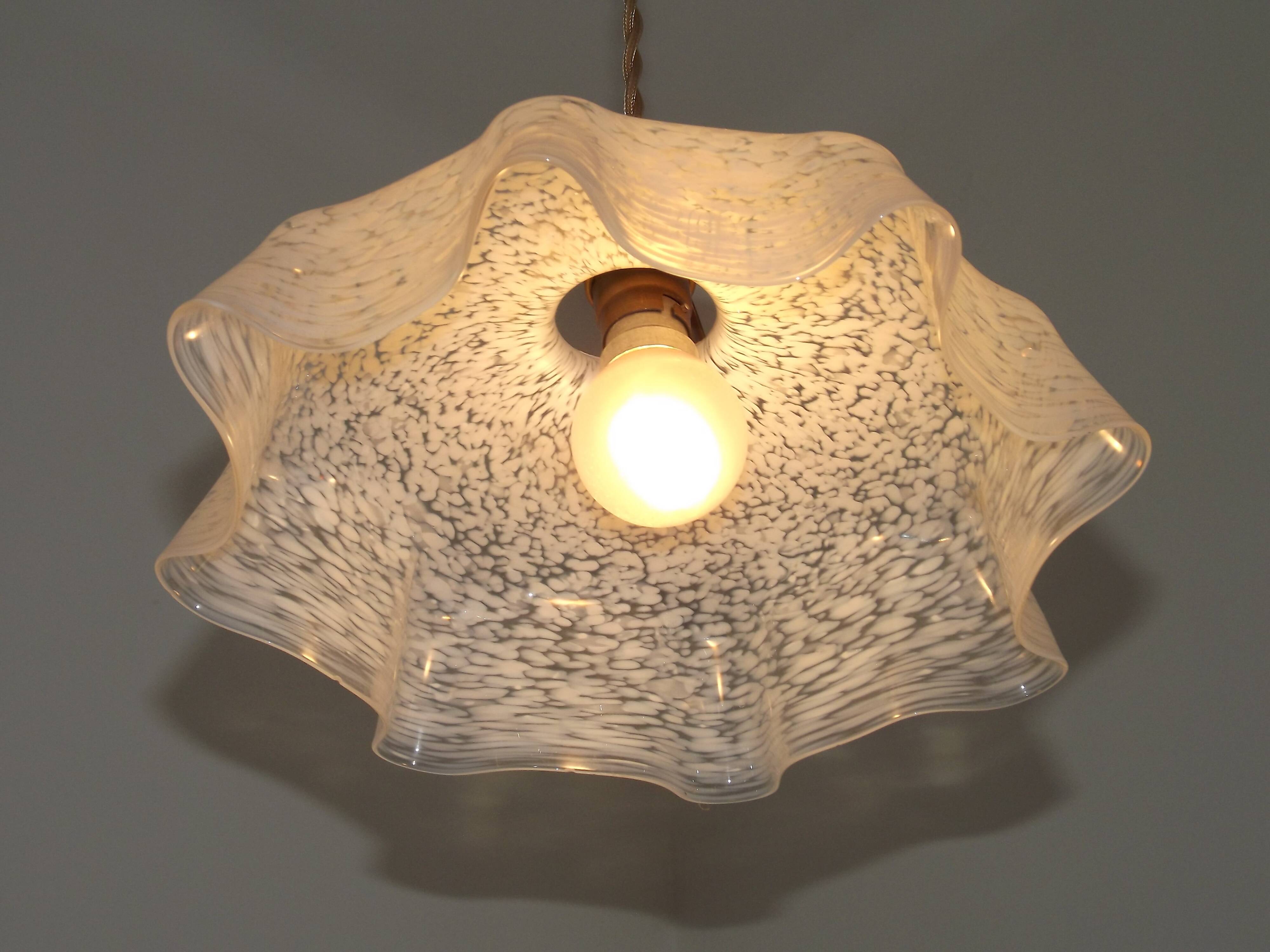 French Vintage 1930s White Frilled Clichy Glass Lampshade Ceiling Light