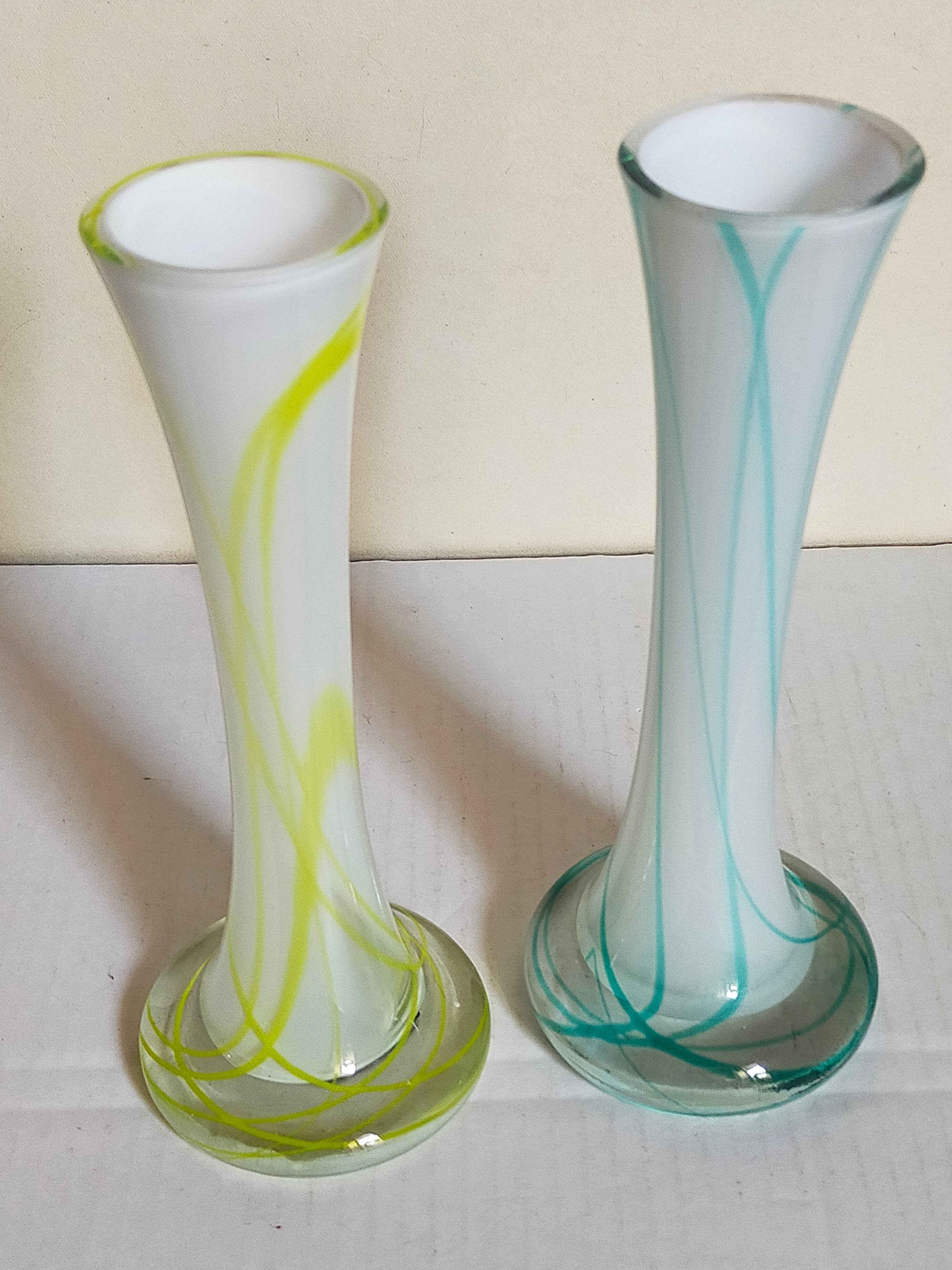 Duo of makora blown glass soliflores (krosno, poland) 1970s