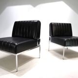 Stoll Giroflex set of 2 leather lounge chairs, 1970